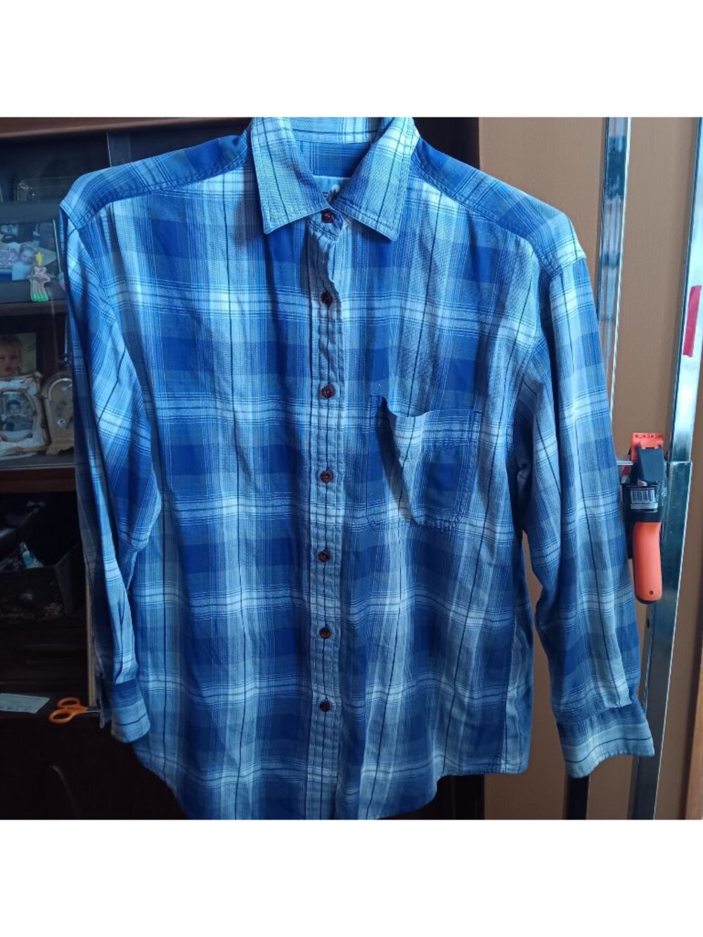 Mens Hiking Shirt EMS Small Eastern Mountain Sports Blue Plaid Long Sleeve